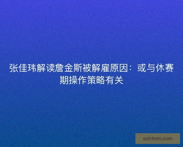 张佳玮解读詹金斯被解雇原因：或与休赛期操作策略有关